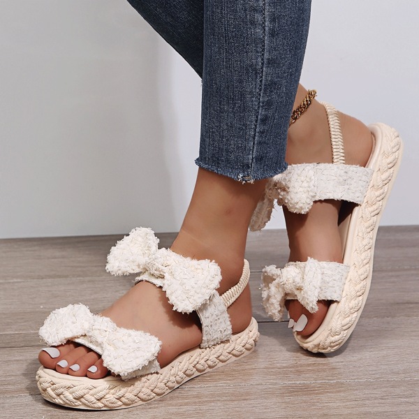 

Bow Decor Slingback Sandals, Beige