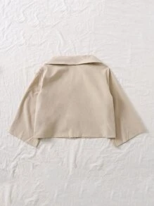 SHEIN Unity Áo sơ mi Túi Nút phía trước màu trơn Giải trí - Màu Khaki - Xem 2