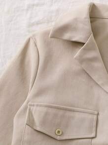 SHEIN Unity Áo sơ mi Túi Nút phía trước màu trơn Giải trí - Màu Khaki - Xem 5