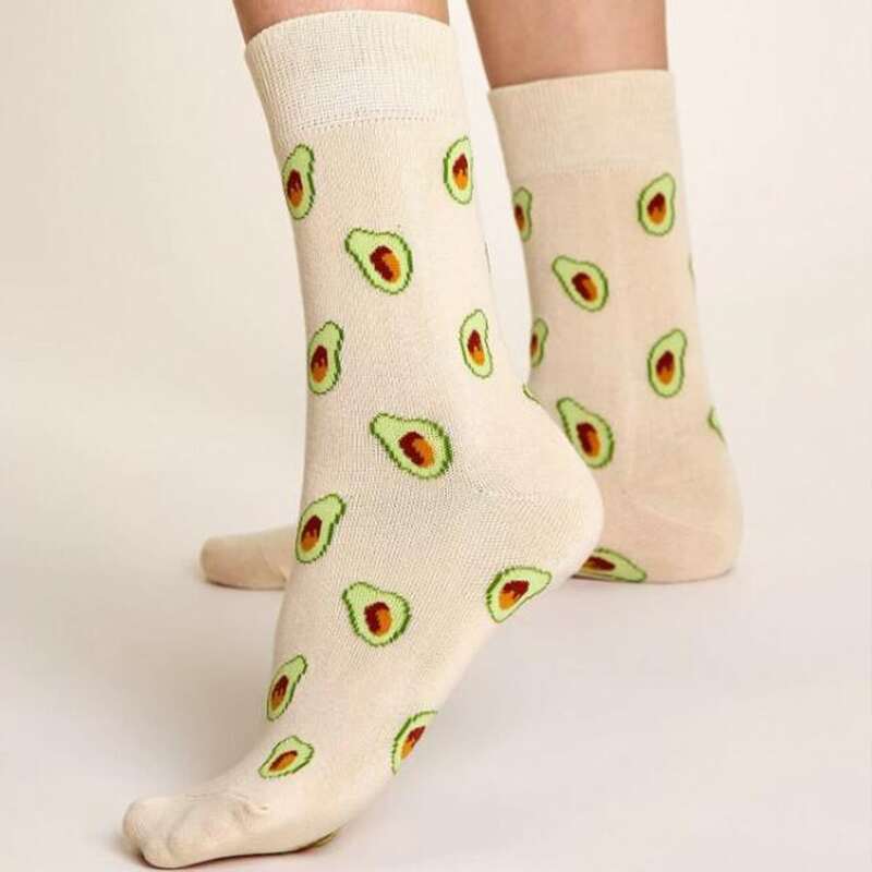 

1pair Fruit Graphic Crew Socks, Beige
