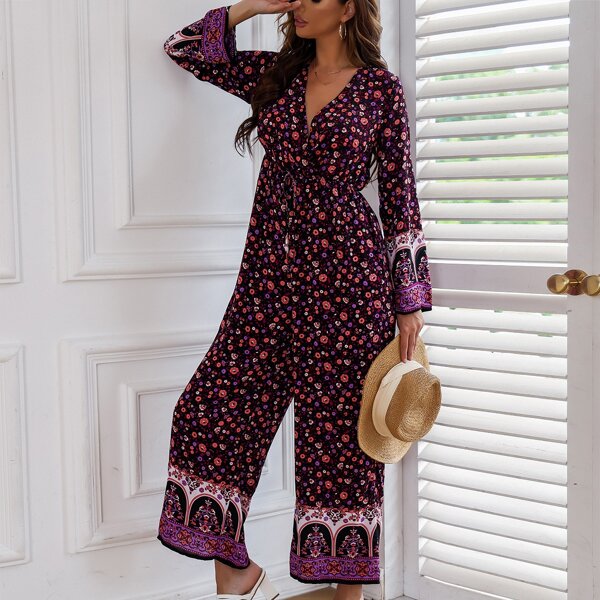 

Tie Waist Floral Print Jumpsuit, Multicolor