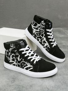 男士圖形高筒帆布鞋時尚街舞鞋,男性休閒鞋款