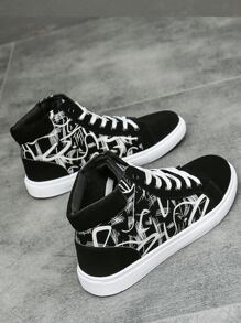 男士圖形高筒帆布鞋時尚街舞鞋,男性休閒鞋款