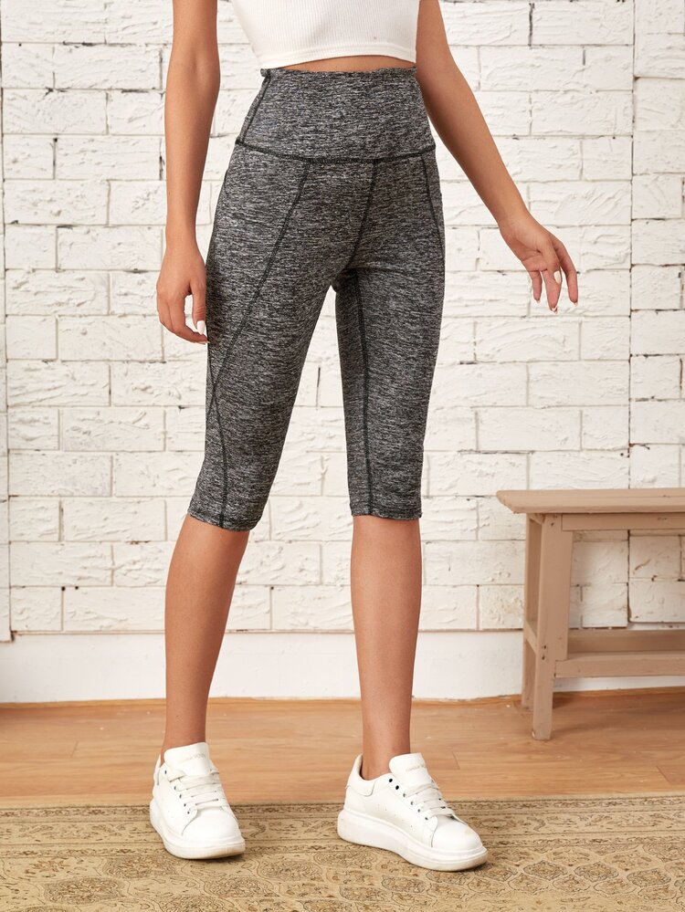 Wide Waist Contrast Stitch Biker Shorts