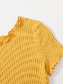 SHEIN EZwear Ribbed Lettuce-Edge Form-Fitting Top - Yellow - View 4