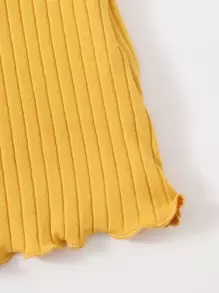 SHEIN EZwear Ribbed Lettuce-Edge Form-Fitting Top - Yellow - View 5