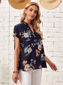 EMERY ROSE Camisa irregular de cuello notch floral - Multicolor - Ver 3