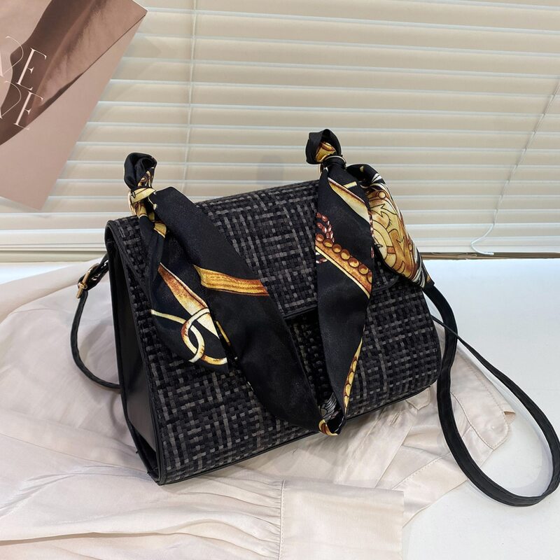 

Twilly Scarf Decor Satchel Bag, Black