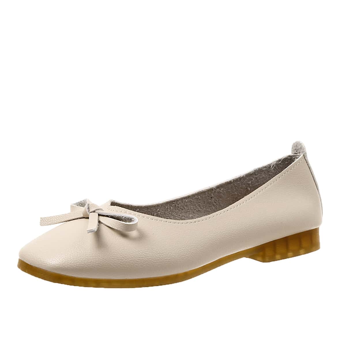 

Square Toe Bow Decor Flats, Beige