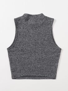 SHEIN EZwear Solid Crop Rib-knit Tank Top - Dark Grey - View 2