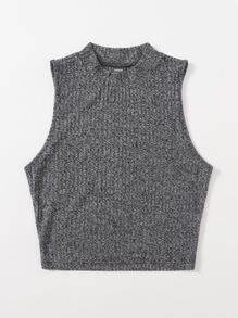 SHEIN EZwear Solid Crop Rib-knit Tank Top - Dark Grey - View 3