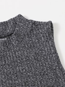 SHEIN EZwear Solid Crop Rib-knit Tank Top - Dark Grey - View 5