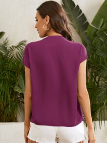 SHEIN Clasi Áo sơ mi màu trơn Giải trí - Màu đỏ tím - Xem 2