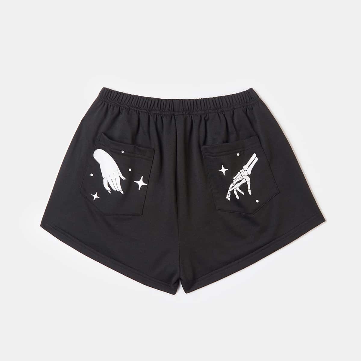 

Hand & Skeleton Graphic Pocket Shorts, Black