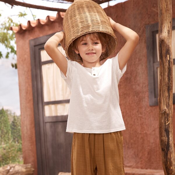 

Boys 100% COTTON Button Half Placket Tee, White