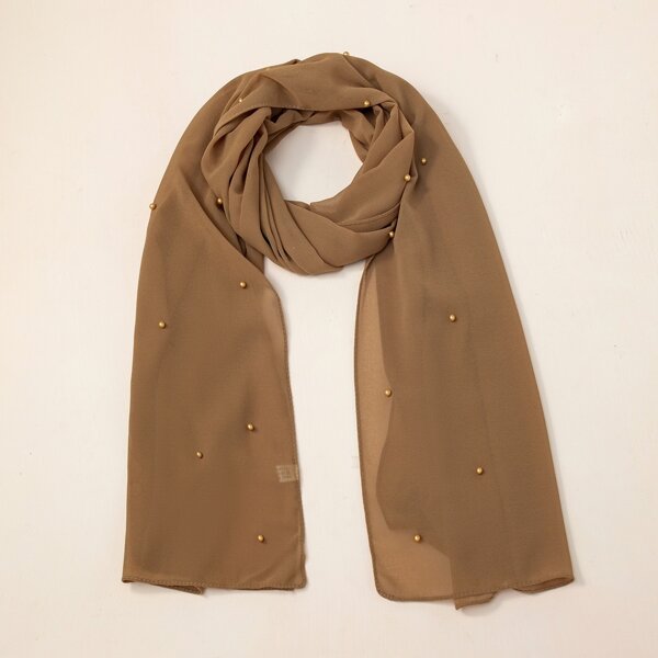 

Faux Pearl Decor Scarf, Khaki