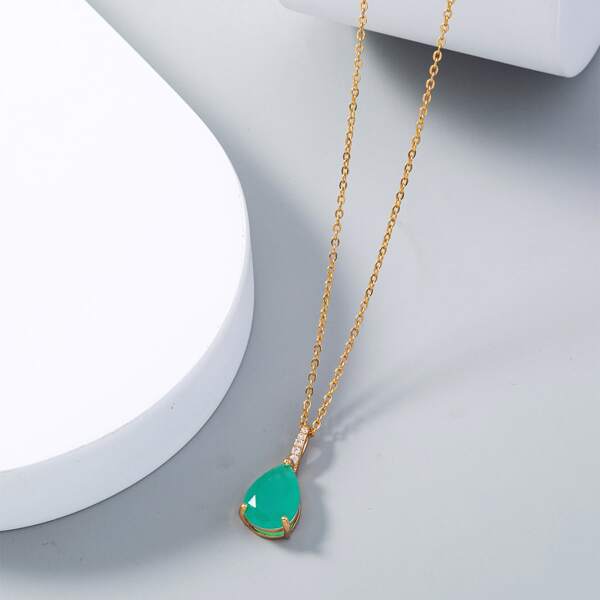 

Water Drop Charm Necklace, Green
