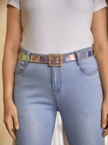 Cinturón con hebilla con diamante de imitación - Multicolor - Ver 1