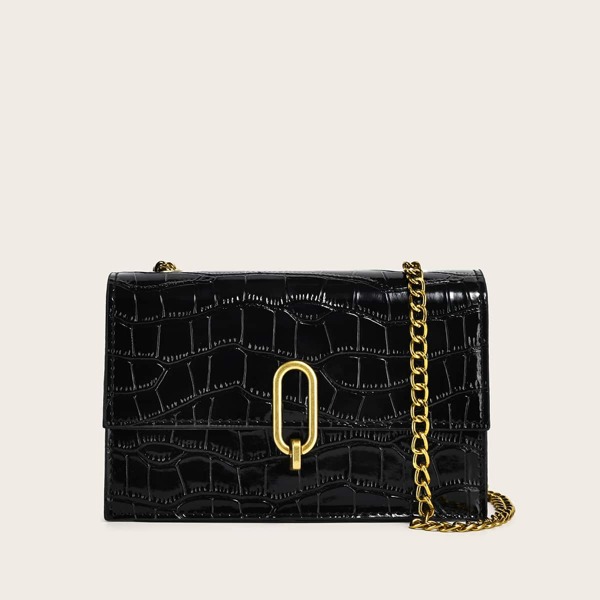 

Metal Decor Chain Shoulder Bag, Black