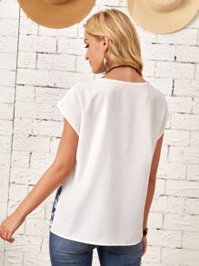 EMERY ROSE Camisa de manga casquillo con estampado floral