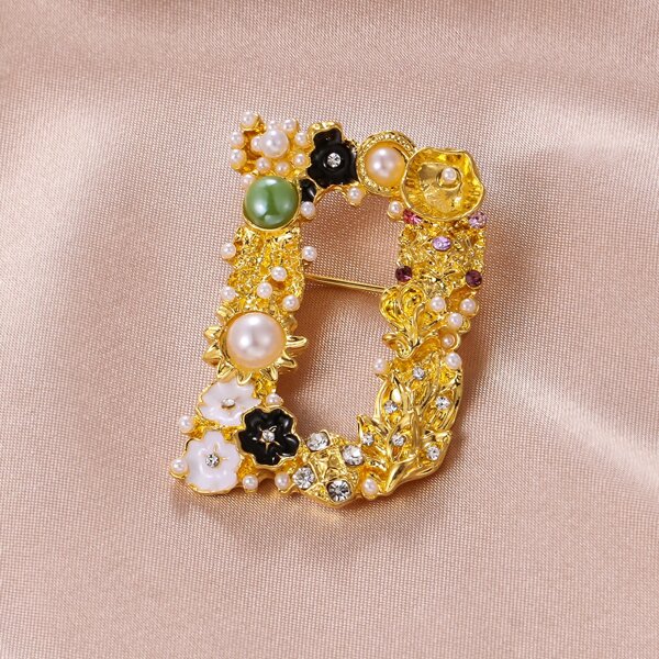 

Faux Pearl Letter Brooch, Multicolor