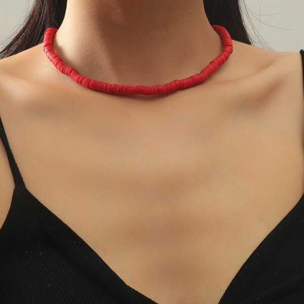 

Simple Beaded Necklace, Red