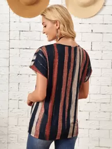 EMERY ROSE Striped Zip Half Placket Tee - Multicolor - View 2