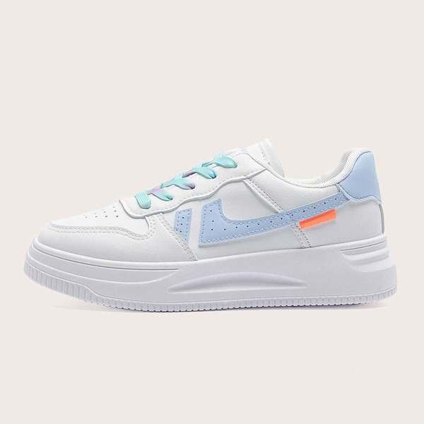 

Color Block Lace-up Front Skate Shoes, White