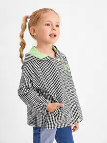 SHEIN 小女童格子圖案拉鏈開襟連帽夾克 - 黑與白 - 查看 1