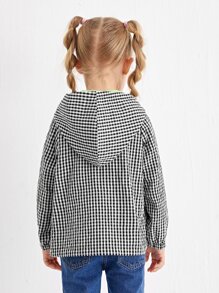 SHEIN 小女童格子圖案拉鏈開襟連帽夾克 - 黑與白 - 查看 2