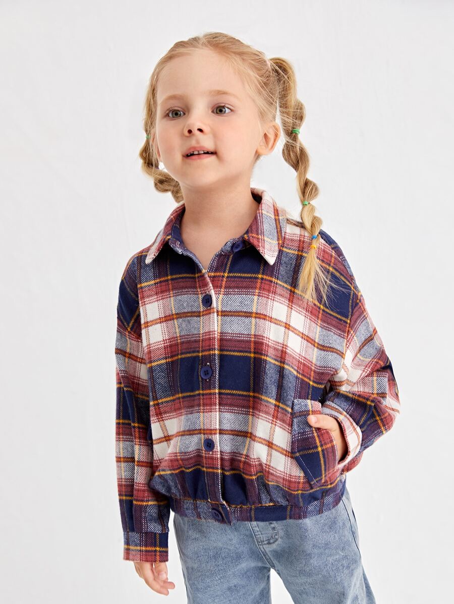 SHEIN Toddler Girls Tartan Collared Button Through Jacket - Multicolor - View 1