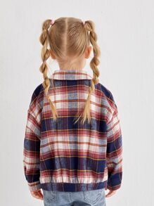 SHEIN Toddler Girls Tartan Collared Button Through Jacket - Multicolor - View 2