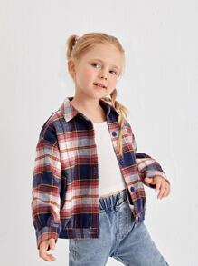 SHEIN Toddler Girls Tartan Collared Button Through Jacket - Multicolor - View 4