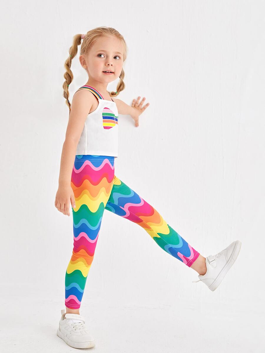 SHEIN Bộ thời trang bé gái Hội Chữ thập Khối Màu Đồ họa Boho - Nhiều màu - Xem 1