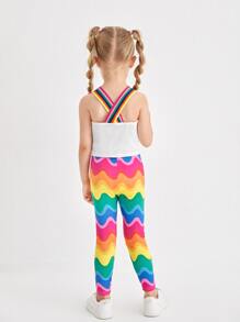 SHEIN Bộ thời trang bé gái Hội Chữ thập Khối Màu Đồ họa Boho - Nhiều màu - Xem 2