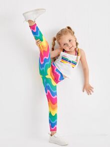 SHEIN Bộ thời trang bé gái Hội Chữ thập Khối Màu Đồ họa Boho - Nhiều màu - Xem 3