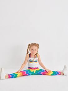 SHEIN Bộ thời trang bé gái Hội Chữ thập Khối Màu Đồ họa Boho - Nhiều màu - Xem 4