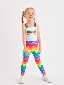 SHEIN Bộ thời trang bé gái Hội Chữ thập Khối Màu Đồ họa Boho - Nhiều màu - Xem 5