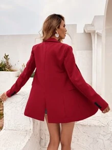 Split Back Single Button Blazer - Red - View 2