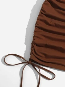 Muchica 抽繩結飾抽褶鏤空連衣裙 - 棕色 - 查看 3