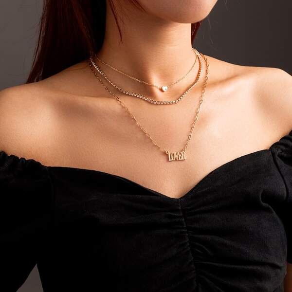 

Letter Decor Layered Necklace, Gold