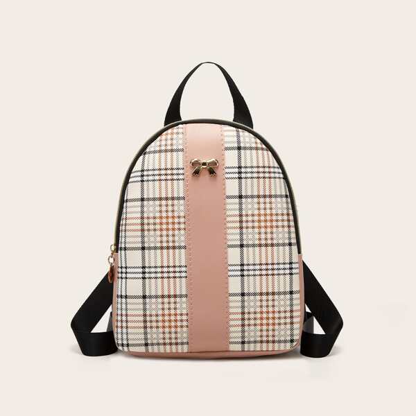 

Plaid Pattern Bow Decor Backpack, Multicolor