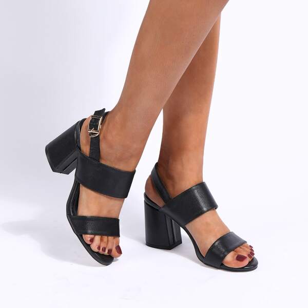 

Minimalist Chunky Heeled Slingback Sandals, Black