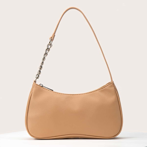 

Chain Decor Baguette Bag, Khaki