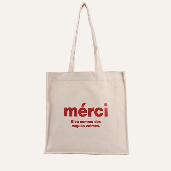 

Letter Graphic Tote Bag, Beige