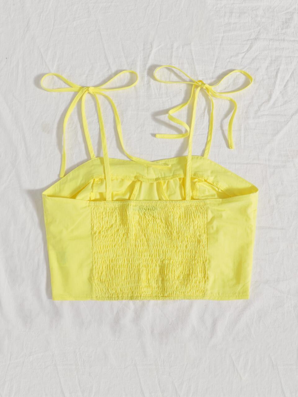 Tie Shoulder Knot Front Shirred Back Cami Top