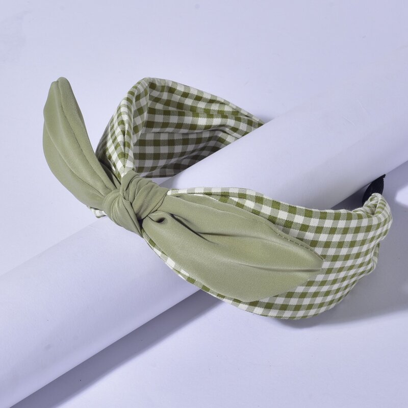

Bow Decor Plaid Headband, Olive green