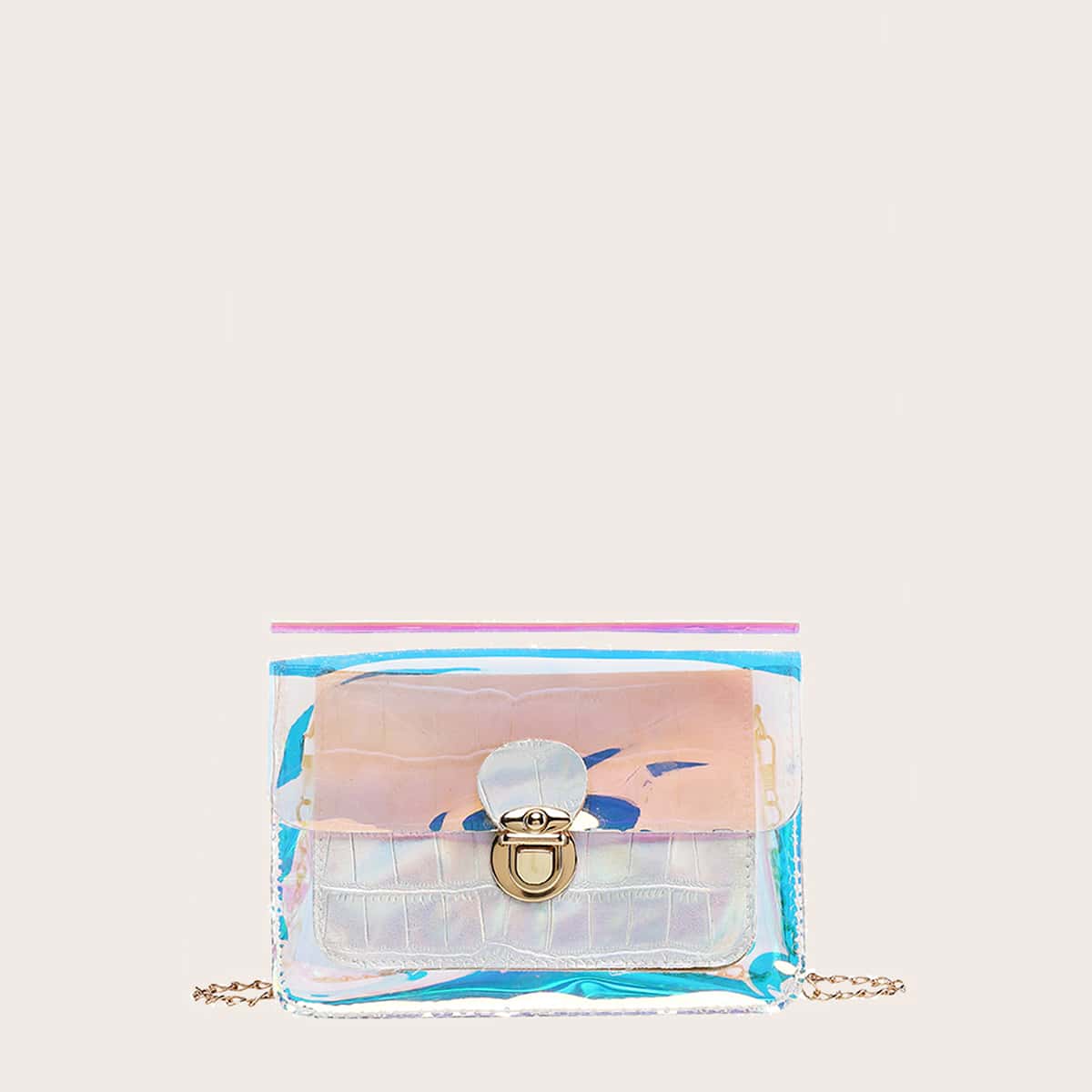 

Holographic Chain Crossbody Bag, Silver