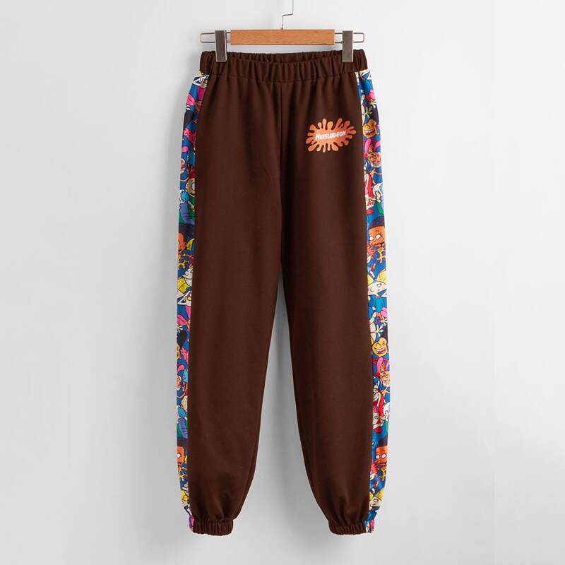 

Letter Cartoon Graphic Sweatpants, Coffee brown
