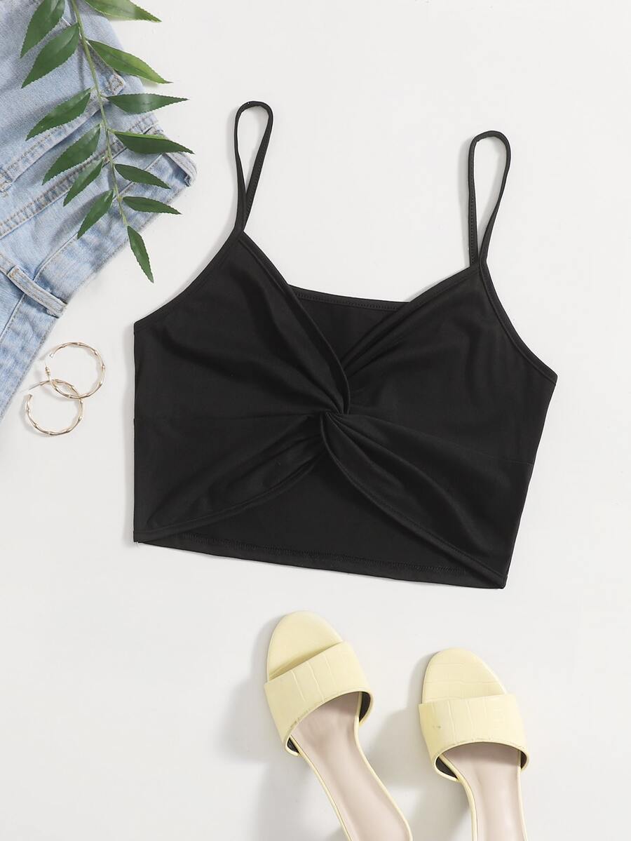 Áo hai dây xoắn lại màu trơn Giải trí - màu đen - Xem 1